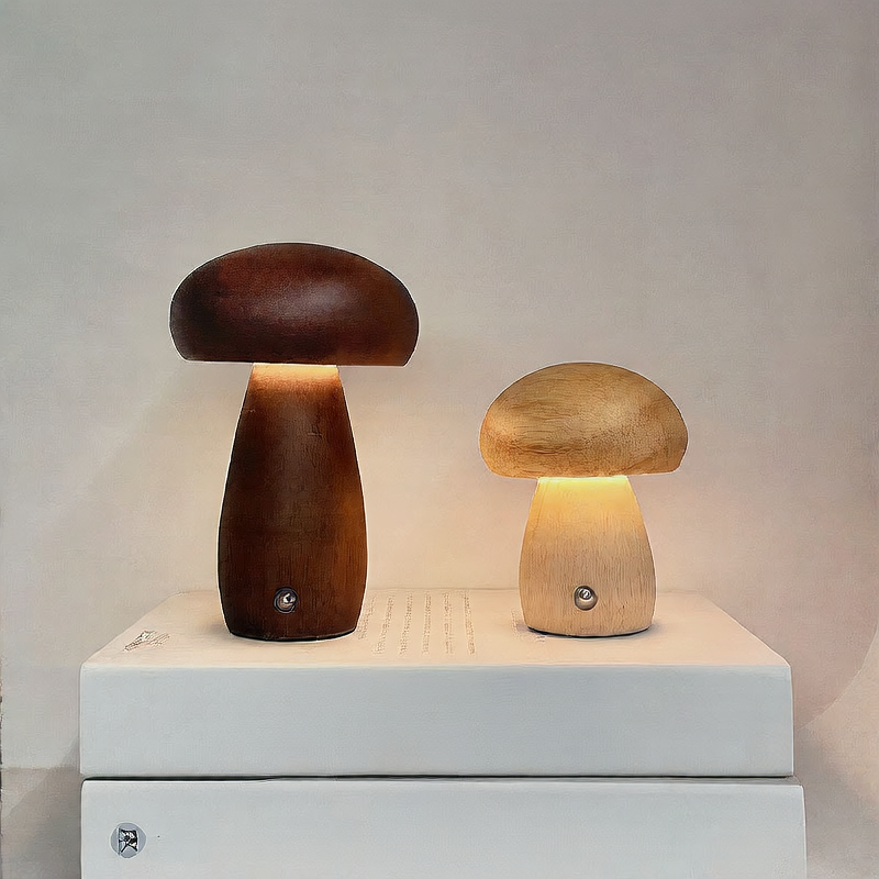 Solid Wood Mushroom Lamp