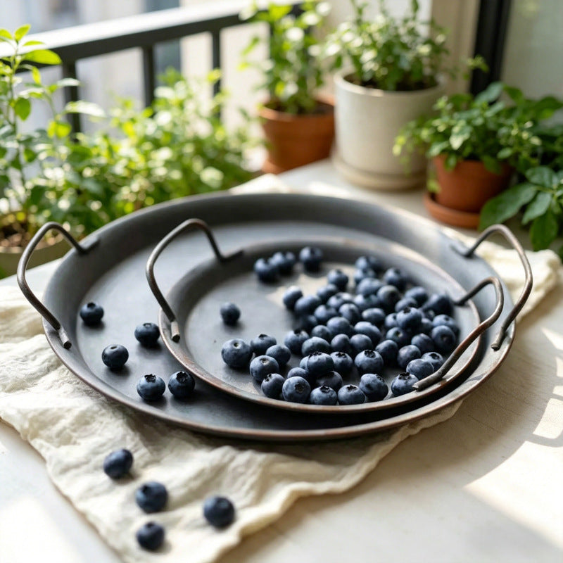 Vintage Iron Serving Tray with Handle