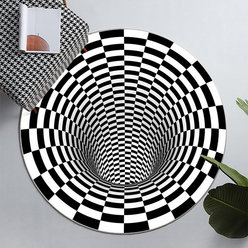 Visual vortex circular black and white carpet