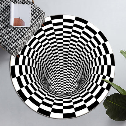Visual vortex circular black and white carpet
