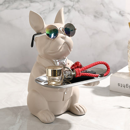 French Bulldog Statue with Tray Abstract Art Decor