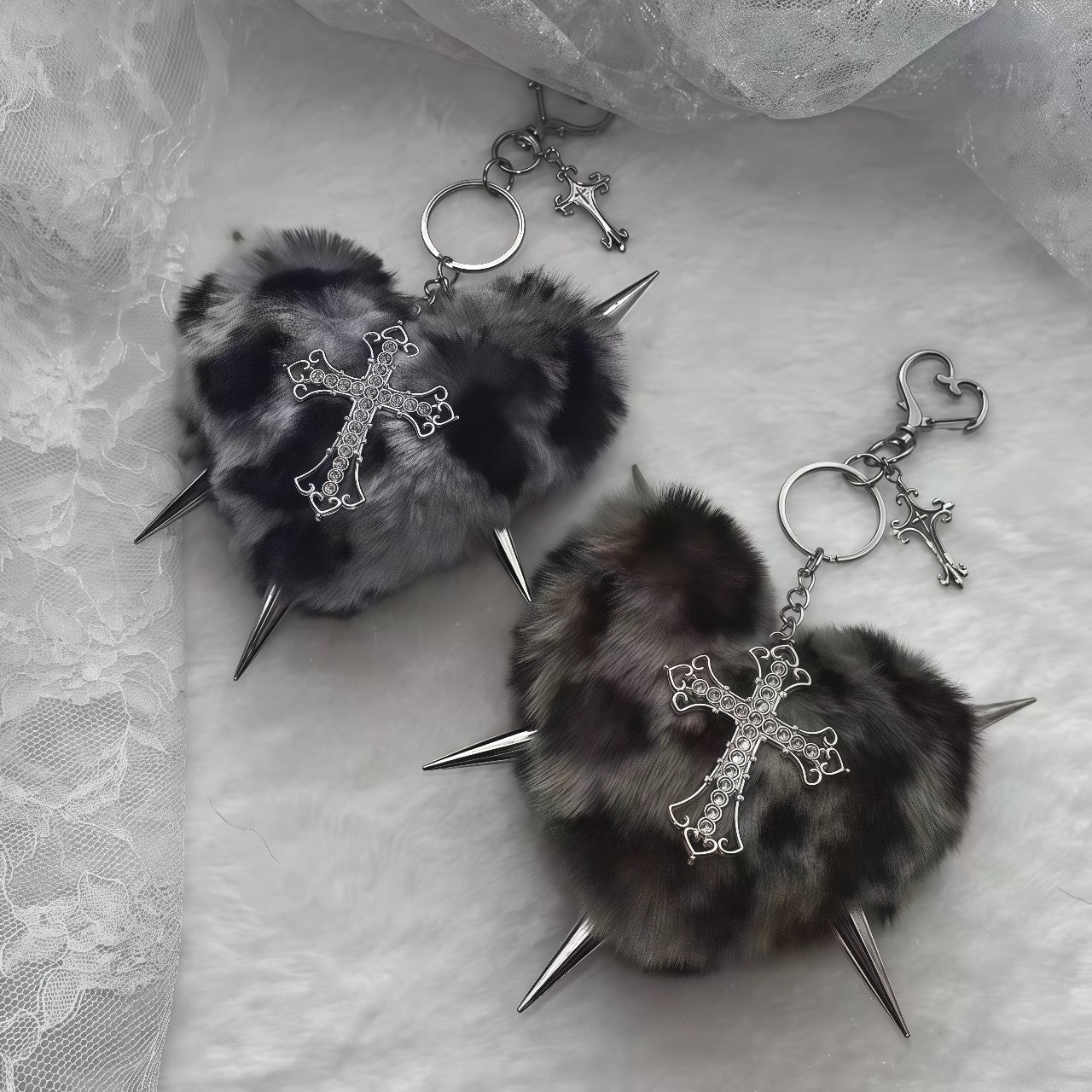 Punk Plush Heart Rivet Hair Clip