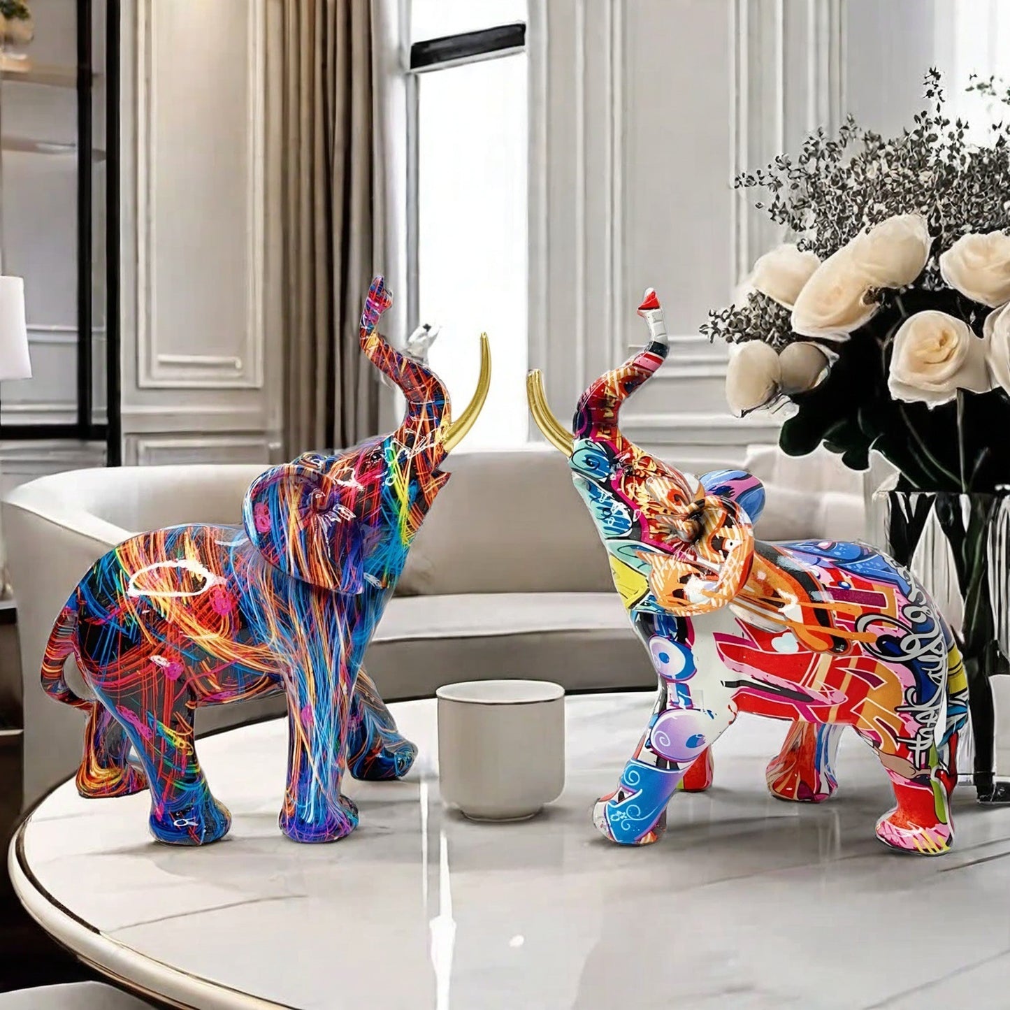 Creative graffiti resin craft elephant figurine