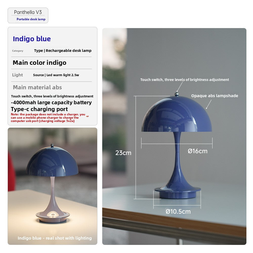 Danish Light Luxury Nordic Retro Small Table Lamp Bedroom Bedside Lamp Charging Decoration Study Living Room Atmosphere Lamp Mushroom Lamp