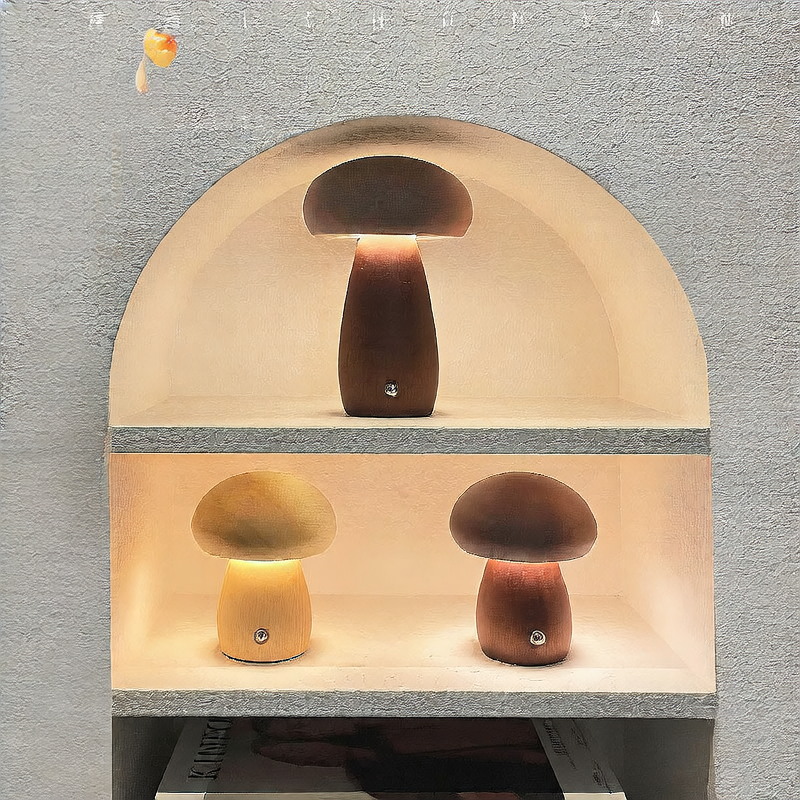 Rechargeable Wooden Mushroom Night Light