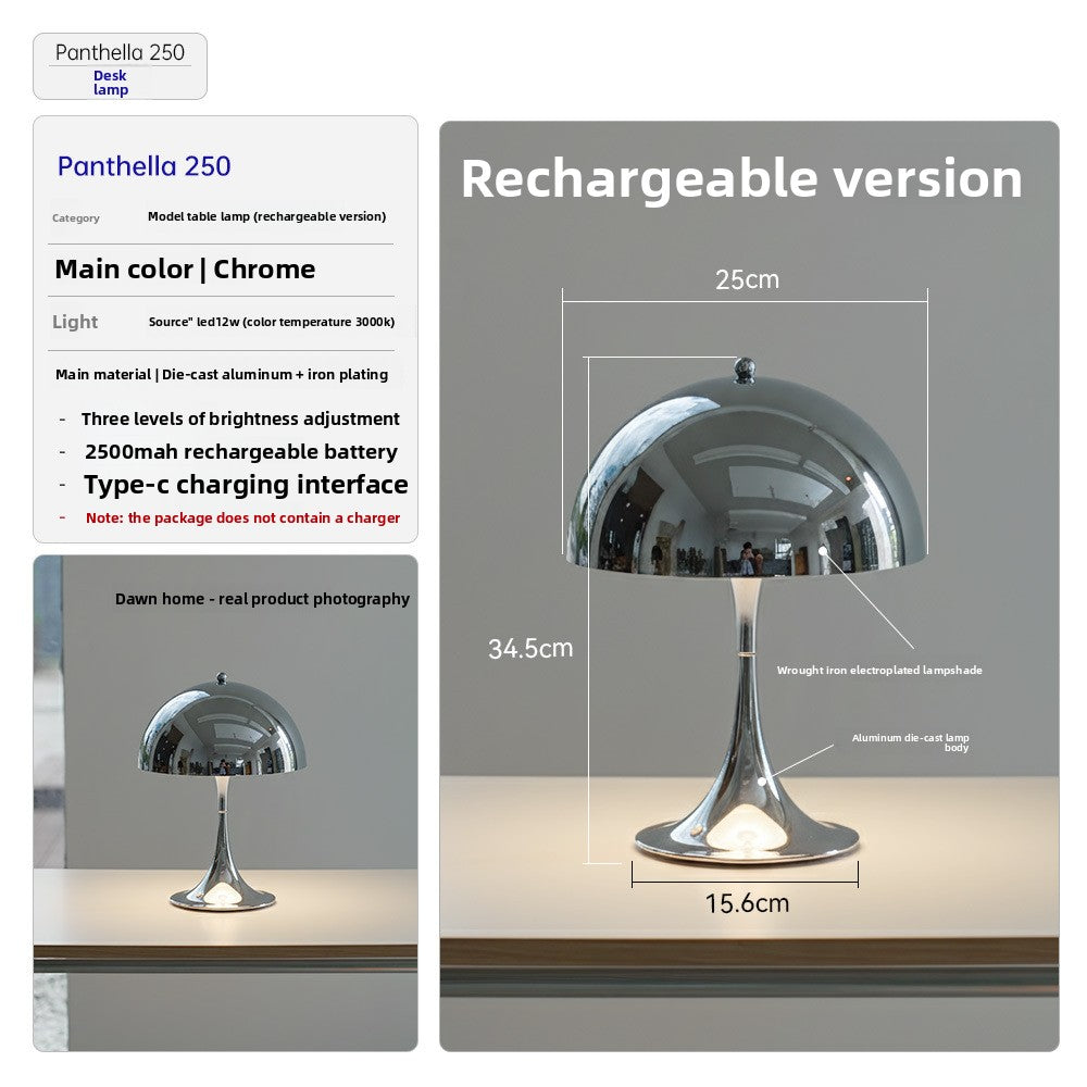 Danish Light Luxury Nordic Retro Small Table Lamp Bedroom Bedside Lamp Charging Decoration Study Living Room Atmosphere Lamp Mushroom Lamp