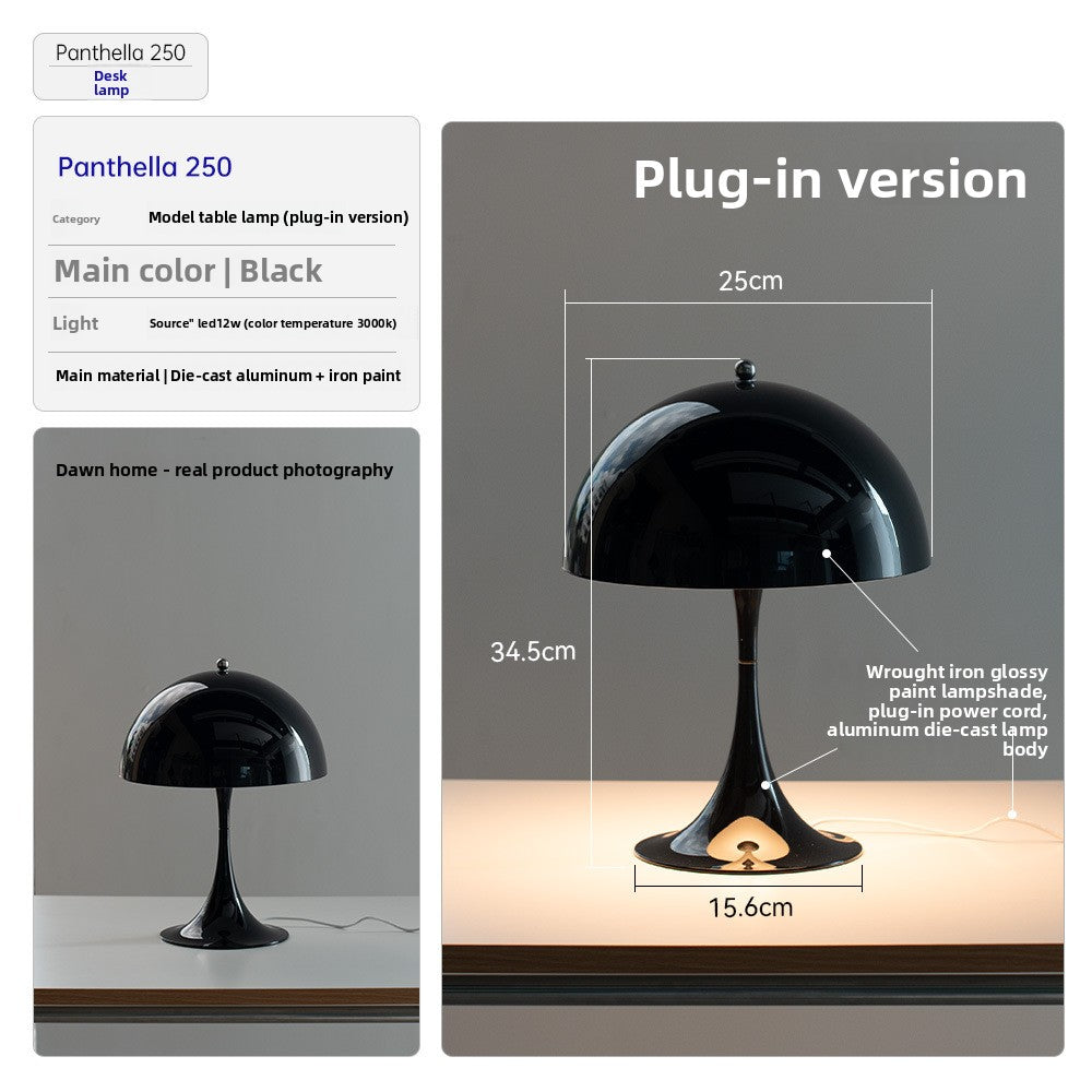 Danish Light Luxury Nordic Retro Small Table Lamp Bedroom Bedside Lamp Charging Decoration Study Living Room Atmosphere Lamp Mushroom Lamp