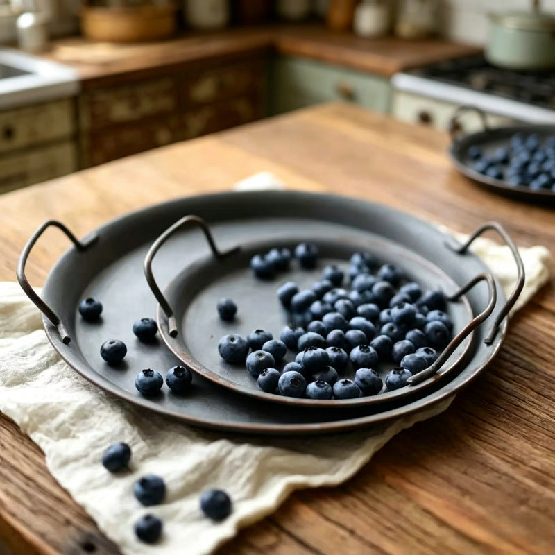 Vintage Iron Serving Tray with Handle