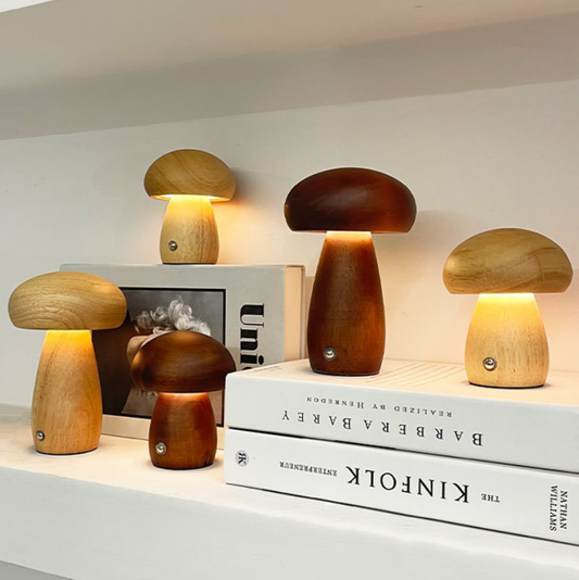 Solid Wood Mushroom Lamp