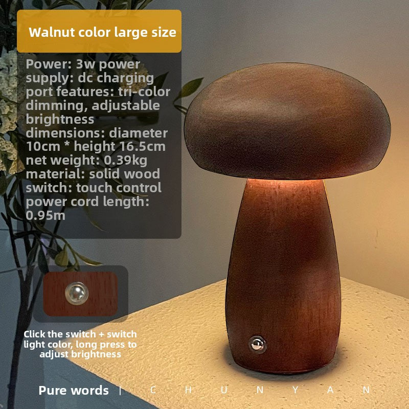 Rechargeable Wooden Mushroom Night Light