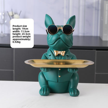 French Bulldog Statue with Tray Abstract Art Decor