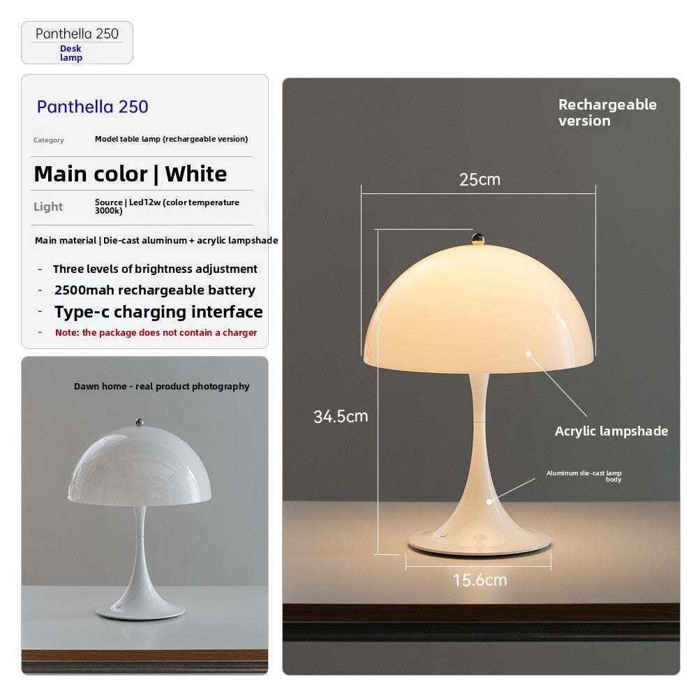 Danish Light Luxury Nordic Retro Small Table Lamp Bedroom Bedside Lamp Charging Decoration Study Living Room Atmosphere Lamp Mushroom Lamp