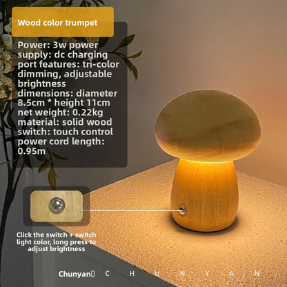 Rechargeable Wooden Mushroom Night Light