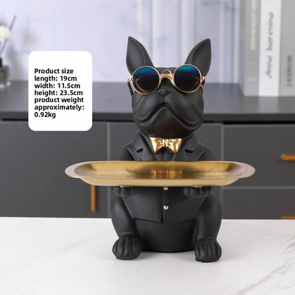 French Bulldog Statue with Tray Abstract Art Decor