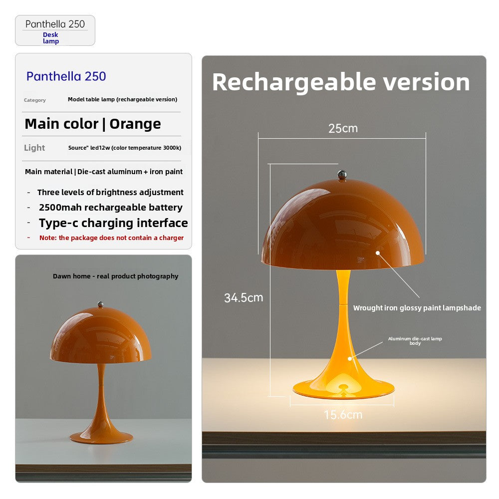 Danish Light Luxury Nordic Retro Small Table Lamp Bedroom Bedside Lamp Charging Decoration Study Living Room Atmosphere Lamp Mushroom Lamp