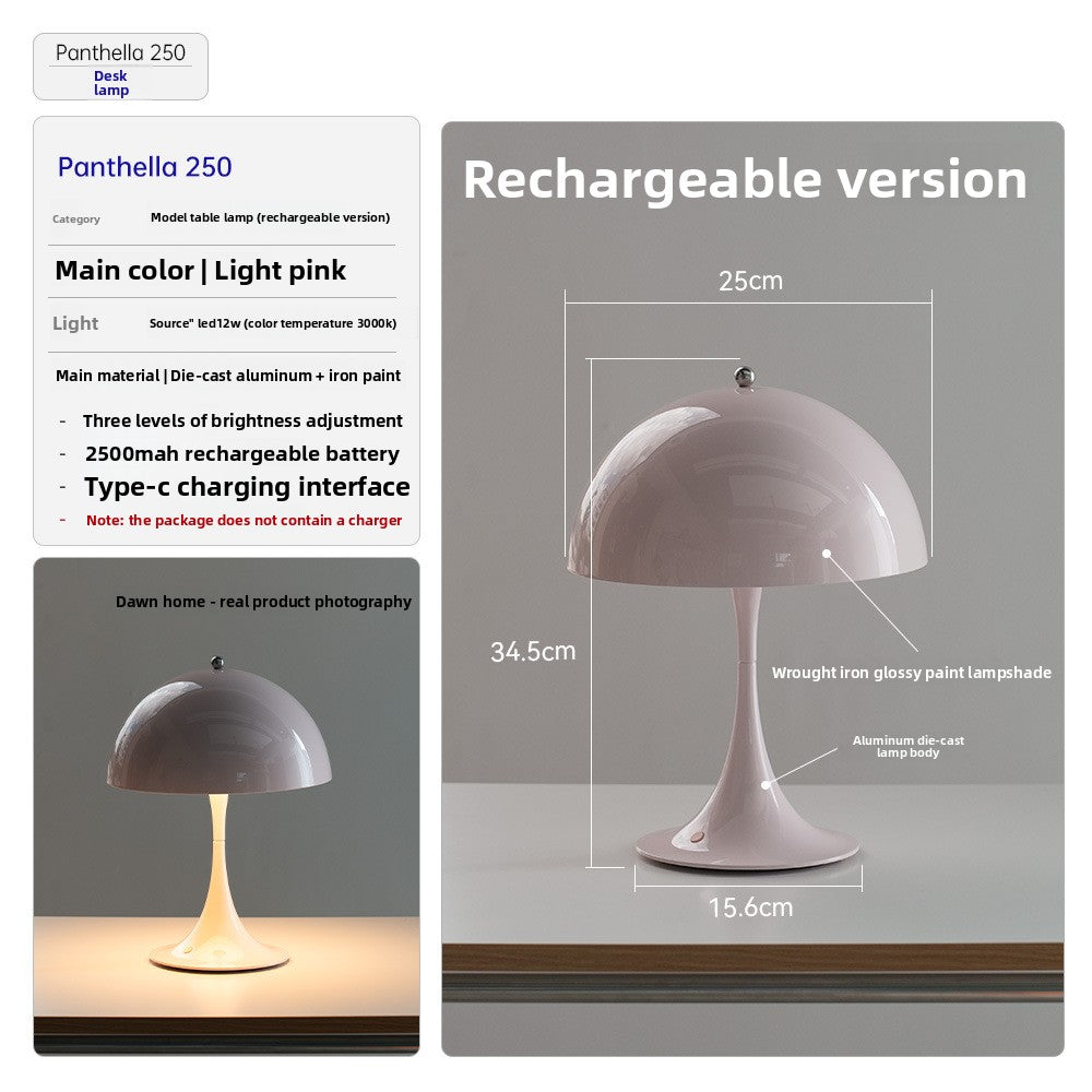 Danish Light Luxury Nordic Retro Small Table Lamp Bedroom Bedside Lamp Charging Decoration Study Living Room Atmosphere Lamp Mushroom Lamp