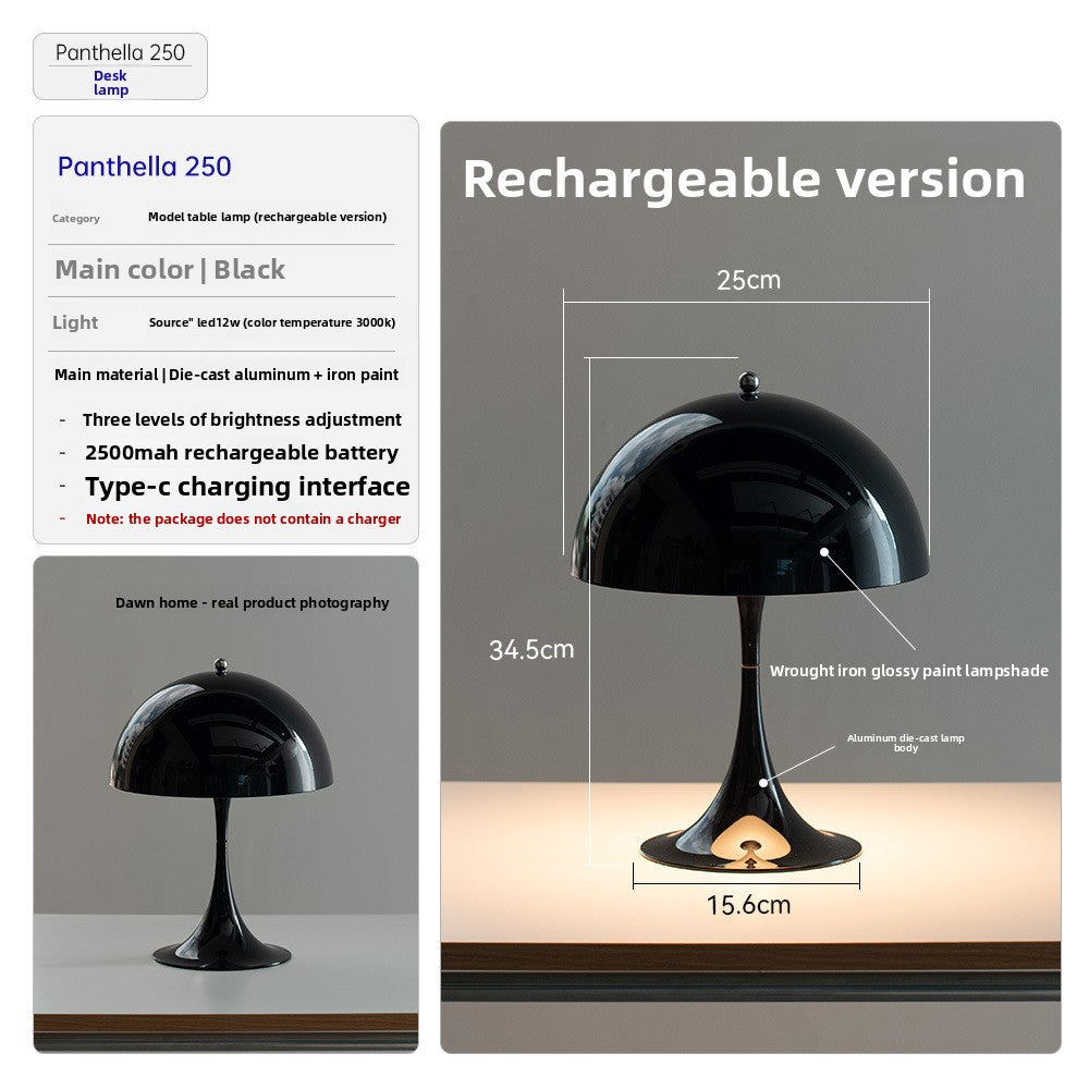 Danish Light Luxury Nordic Retro Small Table Lamp Bedroom Bedside Lamp Charging Decoration Study Living Room Atmosphere Lamp Mushroom Lamp