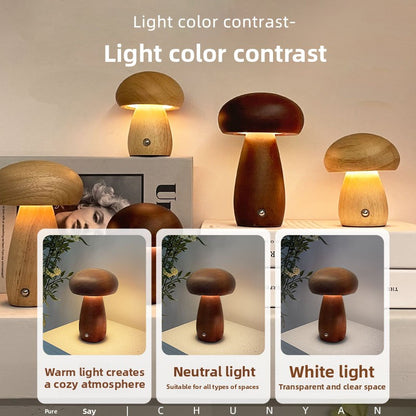 Rechargeable Wooden Mushroom Night Light
