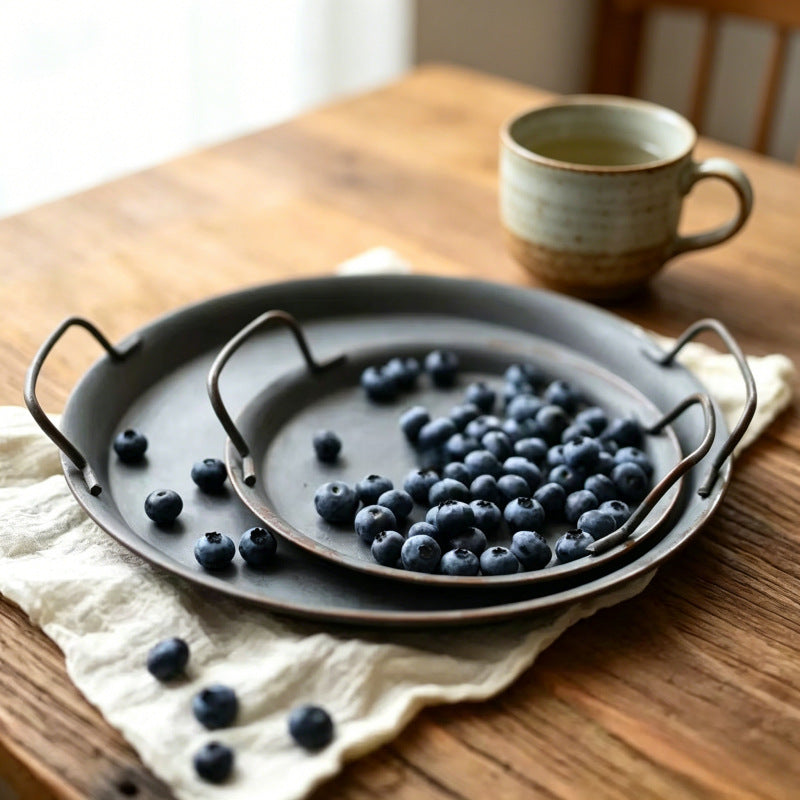 Vintage Iron Serving Tray with Handle