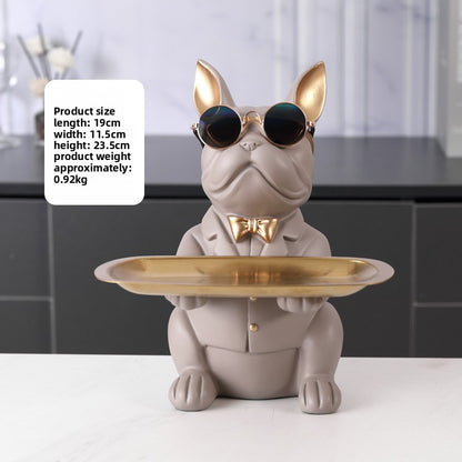 French Bulldog Statue with Tray Abstract Art Decor