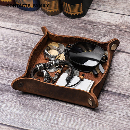 Vintage Leather Desk Tray Organizer