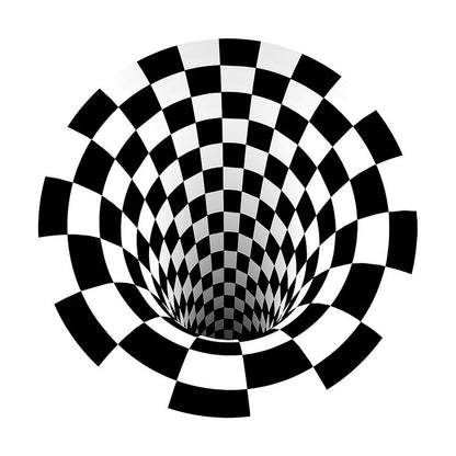 Visual vortex circular black and white carpet