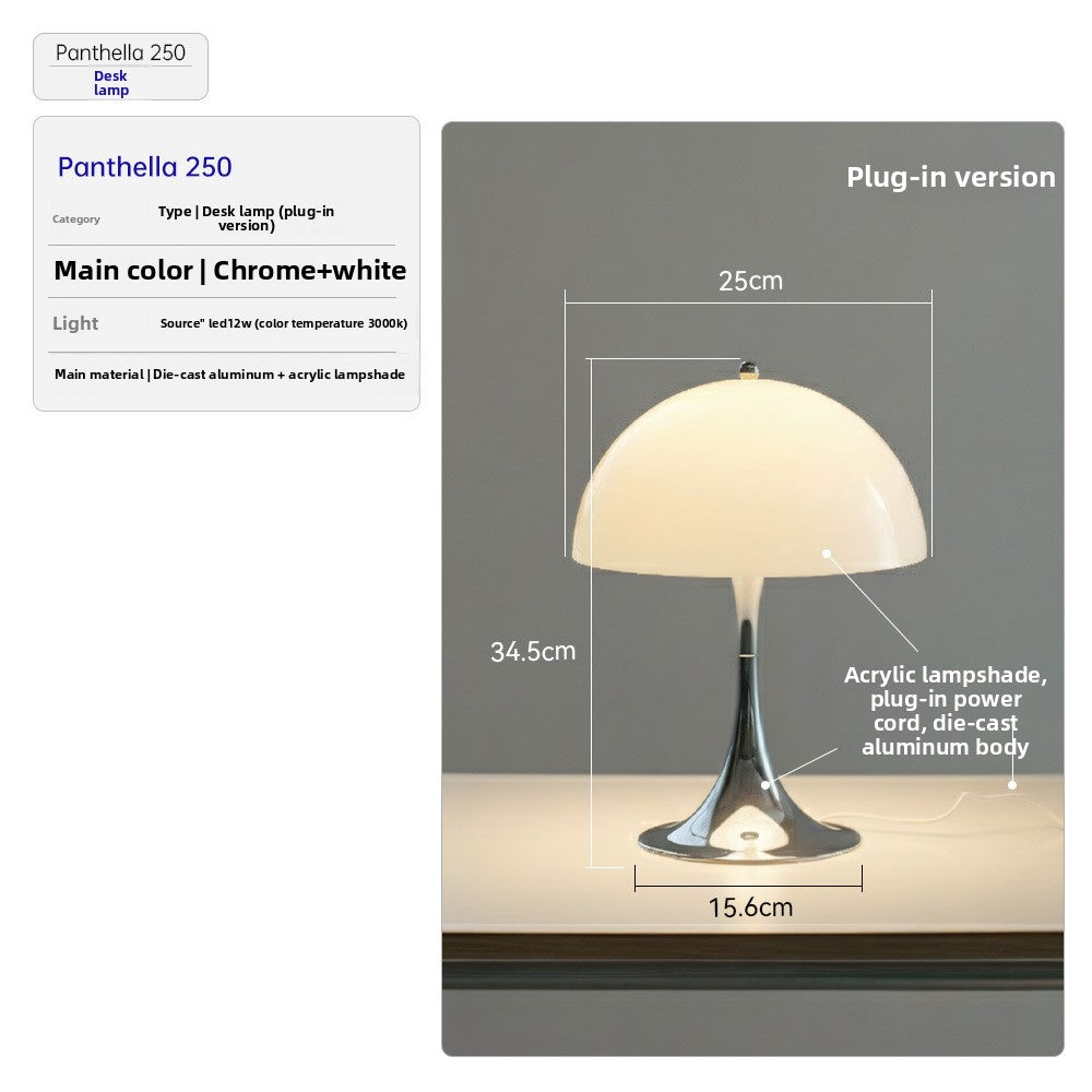 Danish Light Luxury Nordic Retro Small Table Lamp Bedroom Bedside Lamp Charging Decoration Study Living Room Atmosphere Lamp Mushroom Lamp