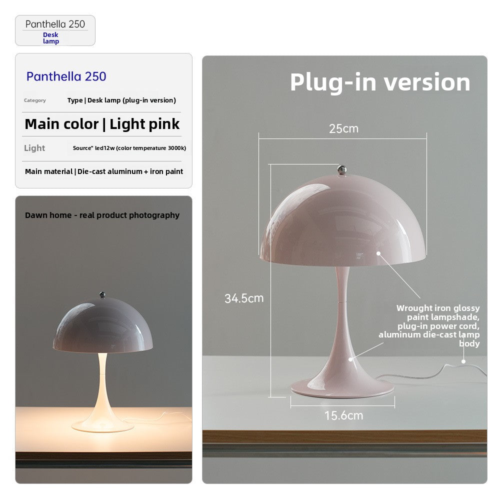 Danish Light Luxury Nordic Retro Small Table Lamp Bedroom Bedside Lamp Charging Decoration Study Living Room Atmosphere Lamp Mushroom Lamp