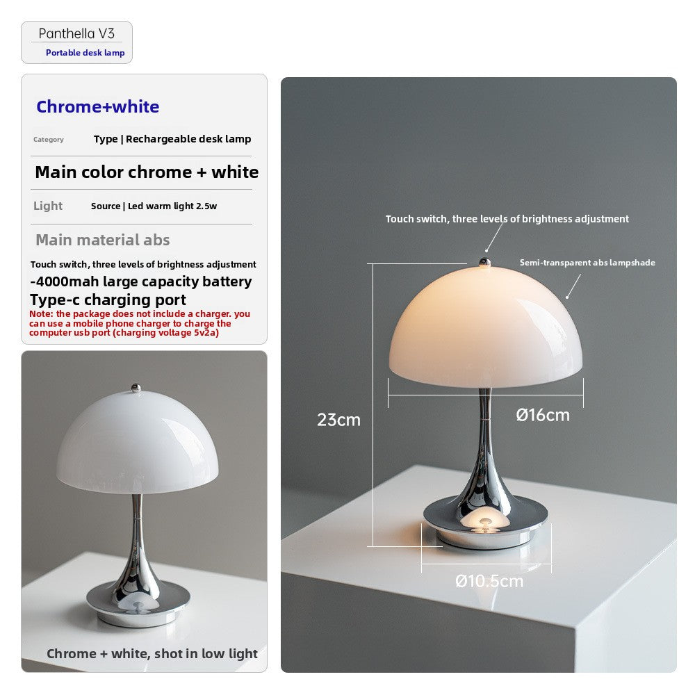 Danish Light Luxury Nordic Retro Small Table Lamp Bedroom Bedside Lamp Charging Decoration Study Living Room Atmosphere Lamp Mushroom Lamp