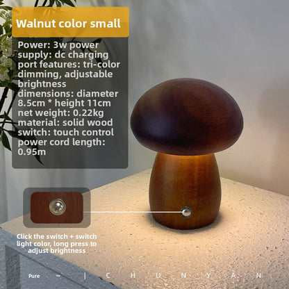 Rechargeable Wooden Mushroom Night Light