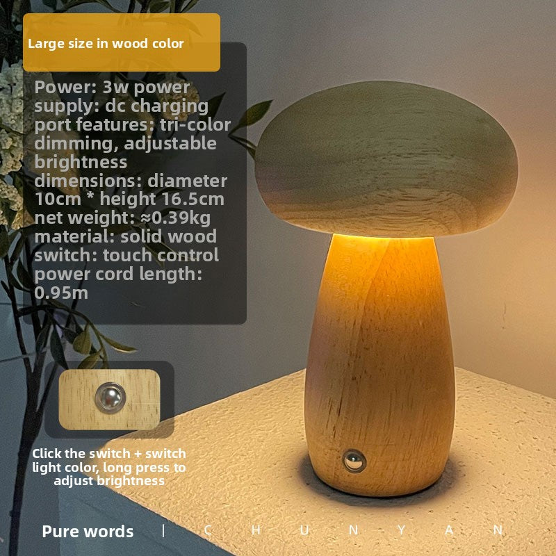 Rechargeable Wooden Mushroom Night Light